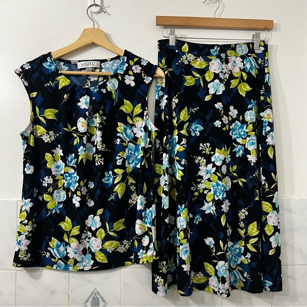 Kasper Women’s Floral 2-Piece Top Skirt Set Career Office Whimsigoth XS/S
